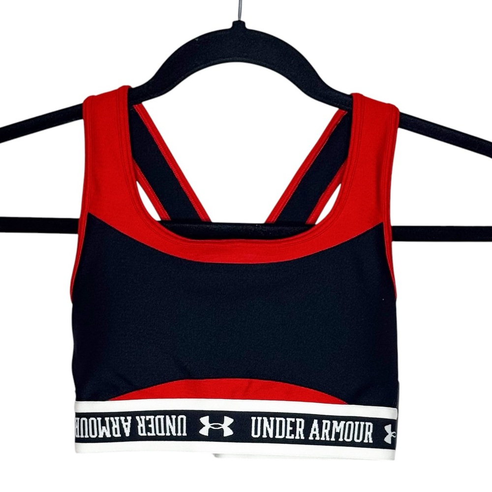 NWT | Under Armour | Crossback Mid Block Sports Bra: XS | Blk & Red